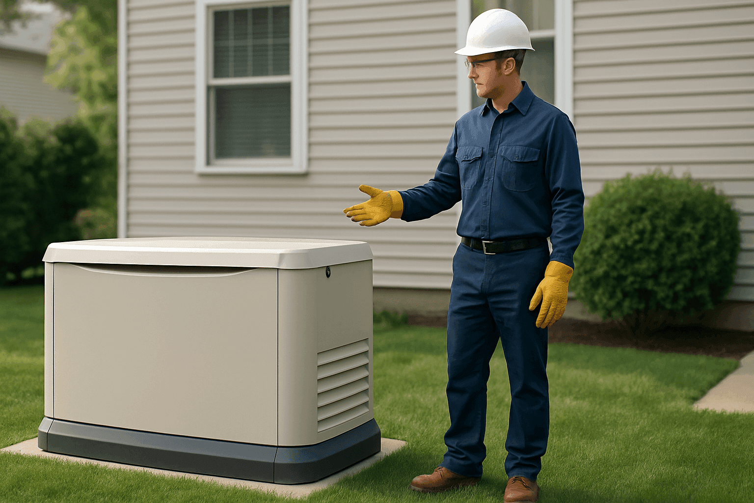 Electrician evaluating backup generator options for family home